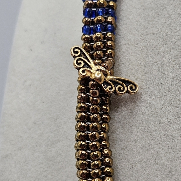 VINTAGE Handmade Glass Seed Bead Butterfly and Dragonfly Pendant Necklace Toggle - Picture 6 of 8